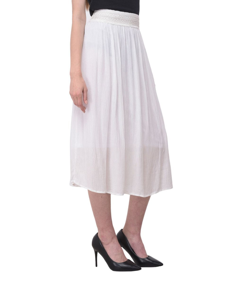 Dazzling Solid White Rayon Skirt For Women