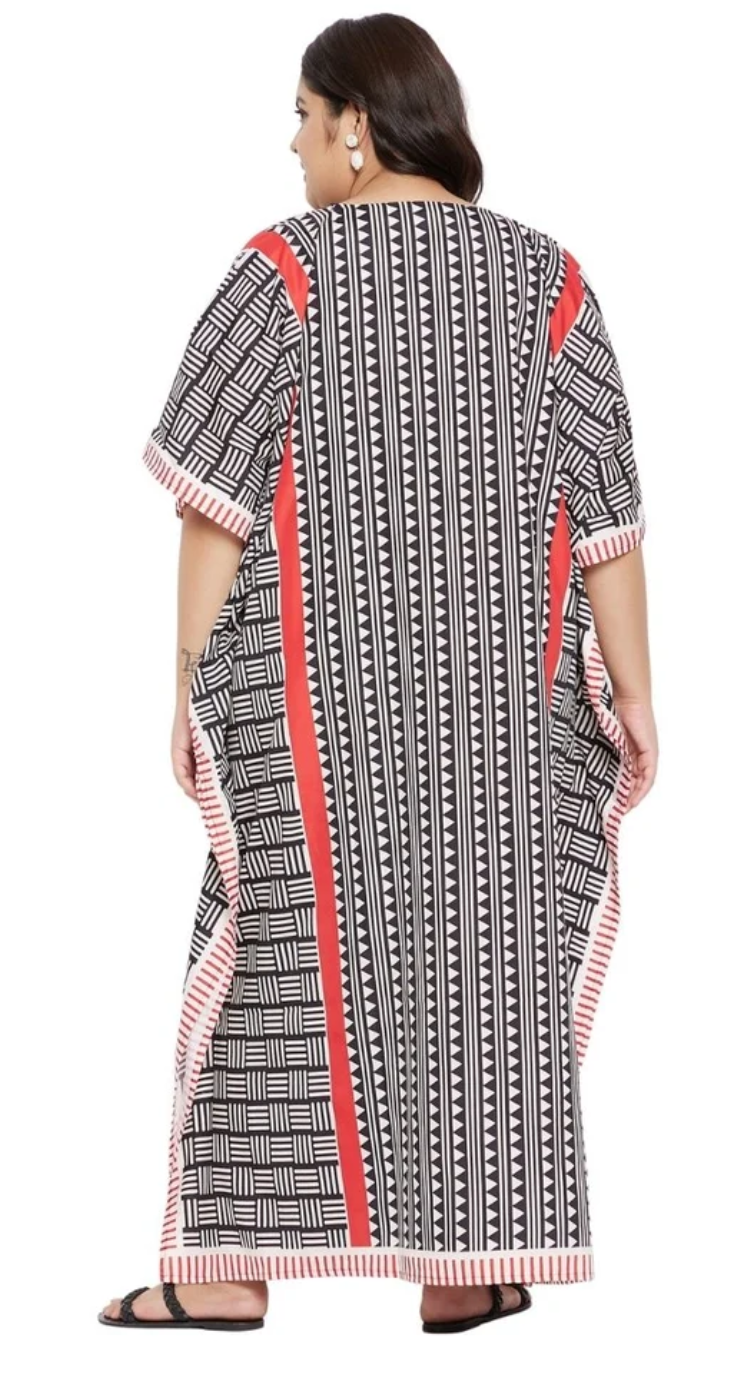 Black Tribal Weave Polyester Plus Size Kaftan for Women 1X-3X | GypsieBlu