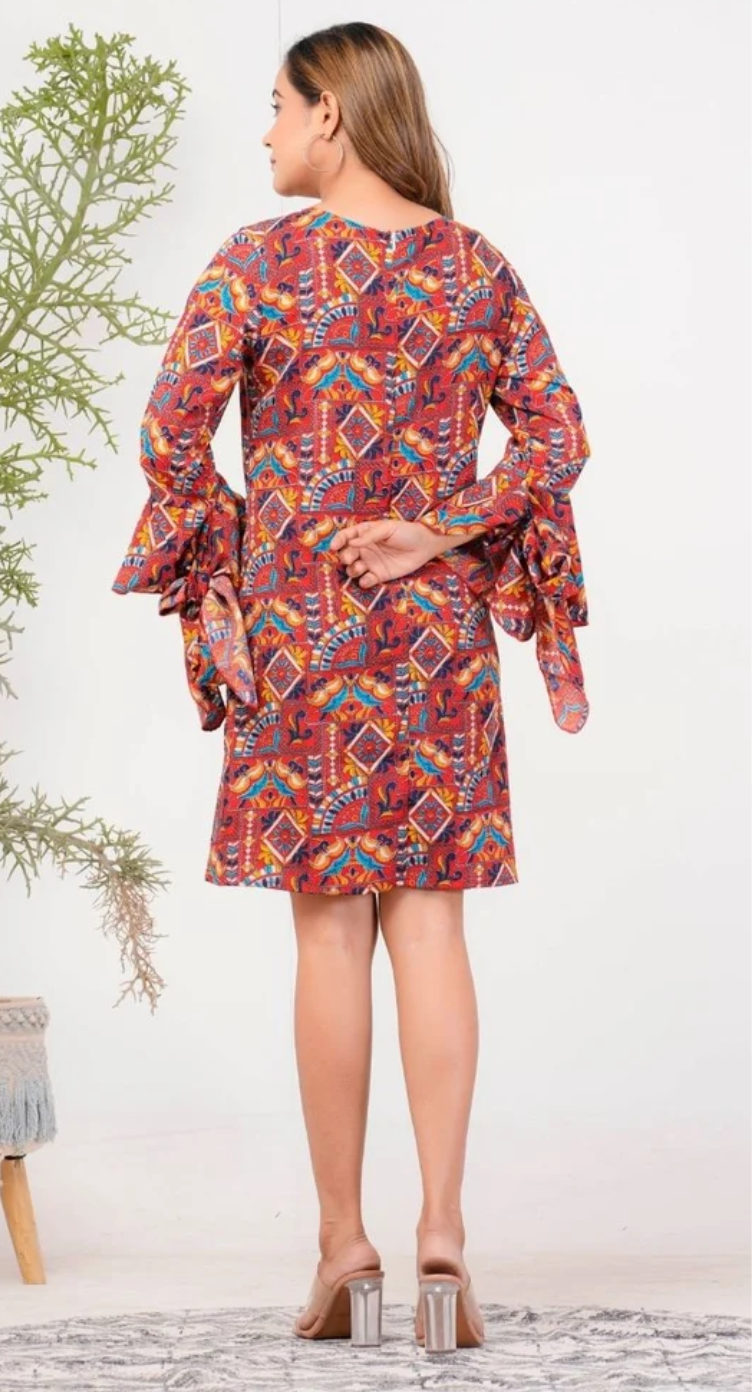 Maroon Jacobean Polyester Dress for Women S-XL Long Sleeve | GypsieBlu