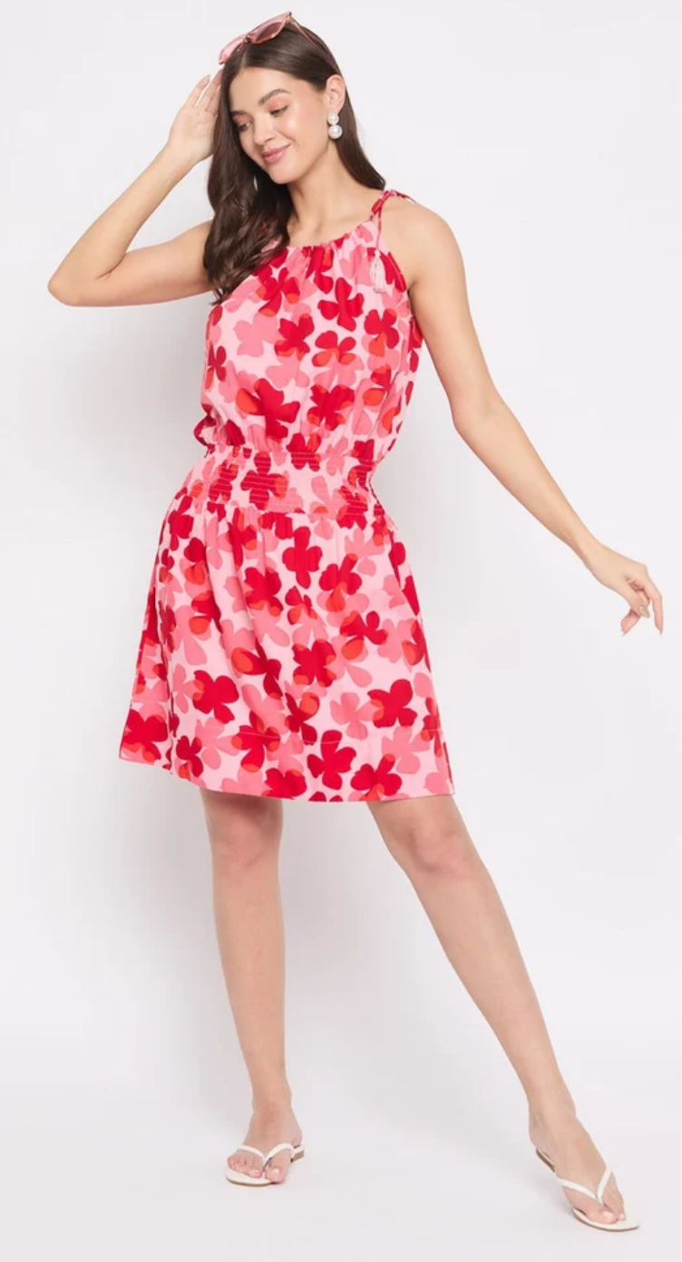 Pink & Red Floral Rayon Dress for Women S-XL Sleeveless | GypsieBlu