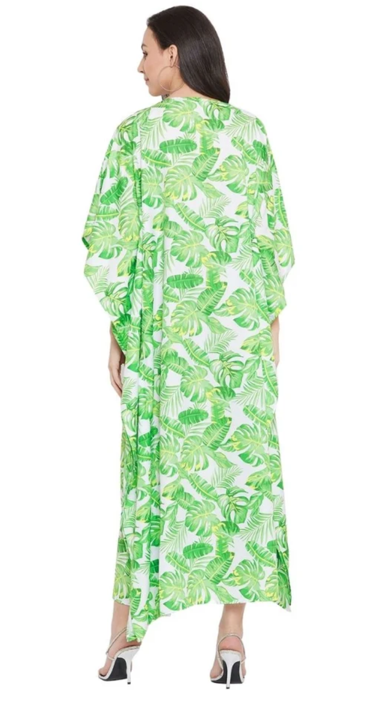 Green Tropical Palm Polyester Plus Size Kaftan for Women 1X-3X | GypsieBlu