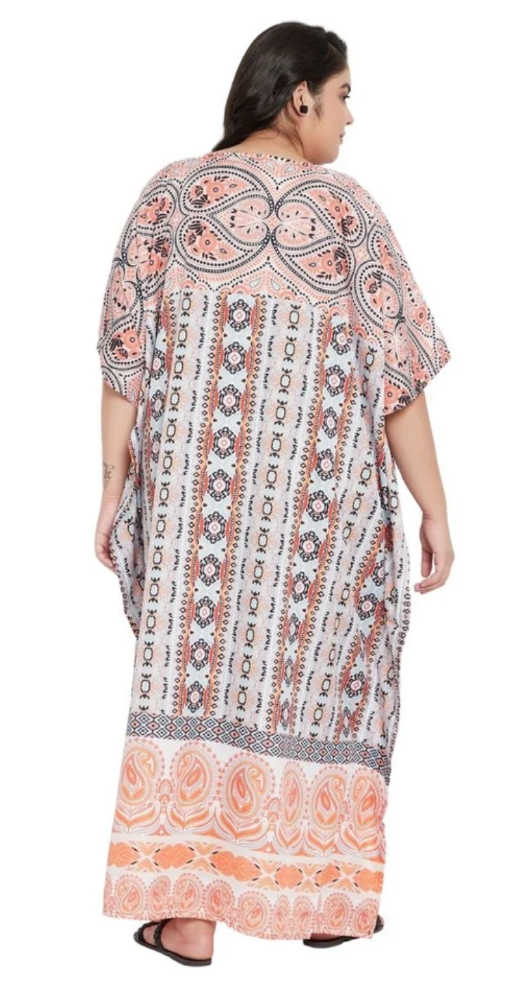 Orange Paisley Stripe Polyester Plus Size Kaftan for Women 1X-3X | GypsieBlu