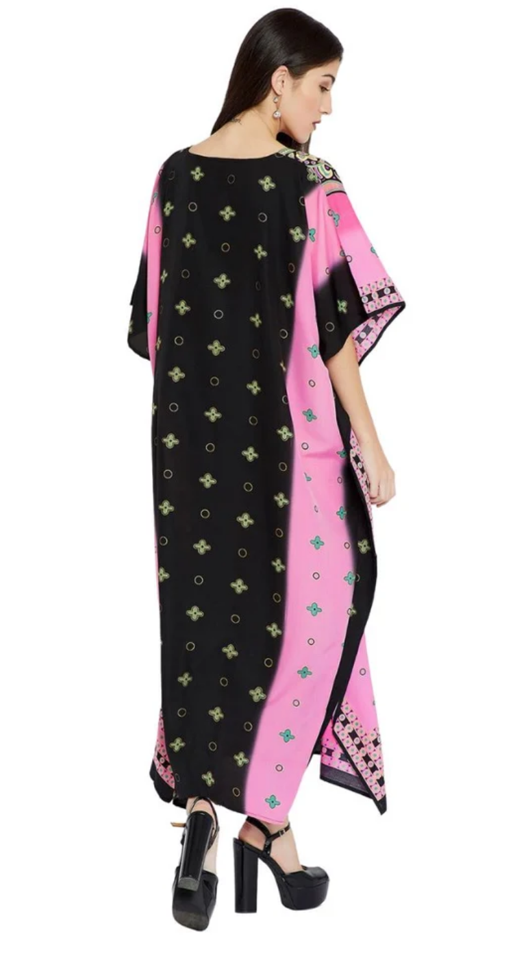 Pink Paisley Medallion Polyester Plus Size Kaftan for Women 1X-3X | GypsieBlu