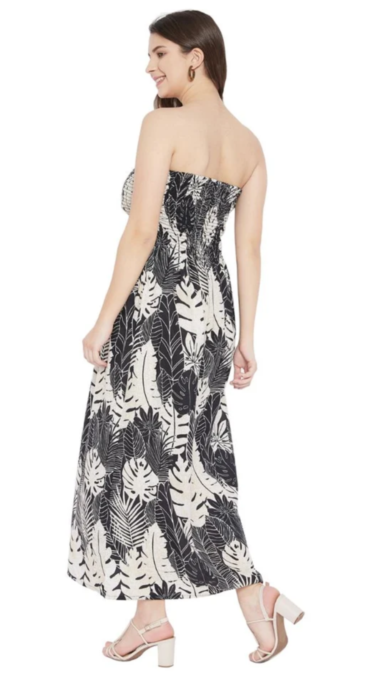 Black Tropical Polyester Tube Dress for Women S-XL | GypsieBlu