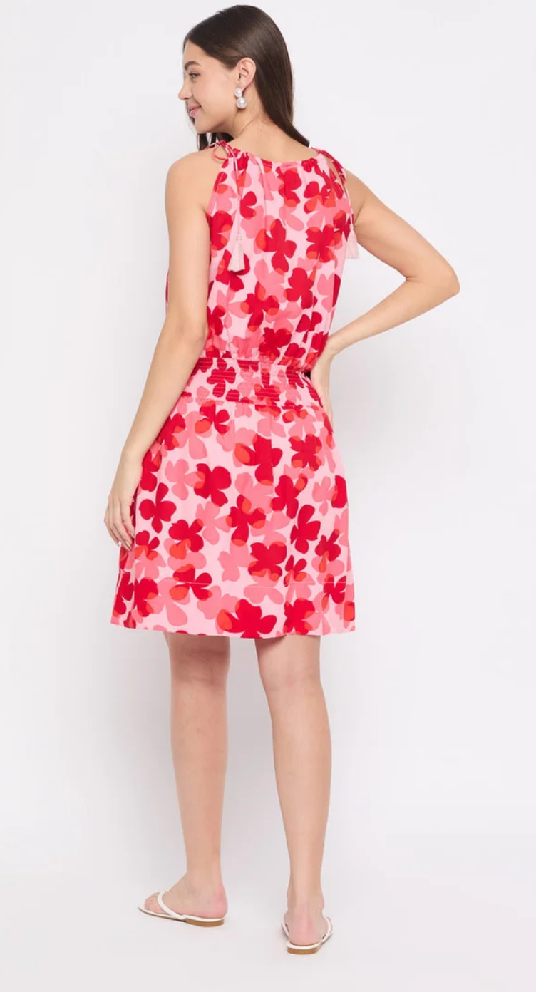 Pink & Red Floral Rayon Dress for Women S-XL Sleeveless | GypsieBlu