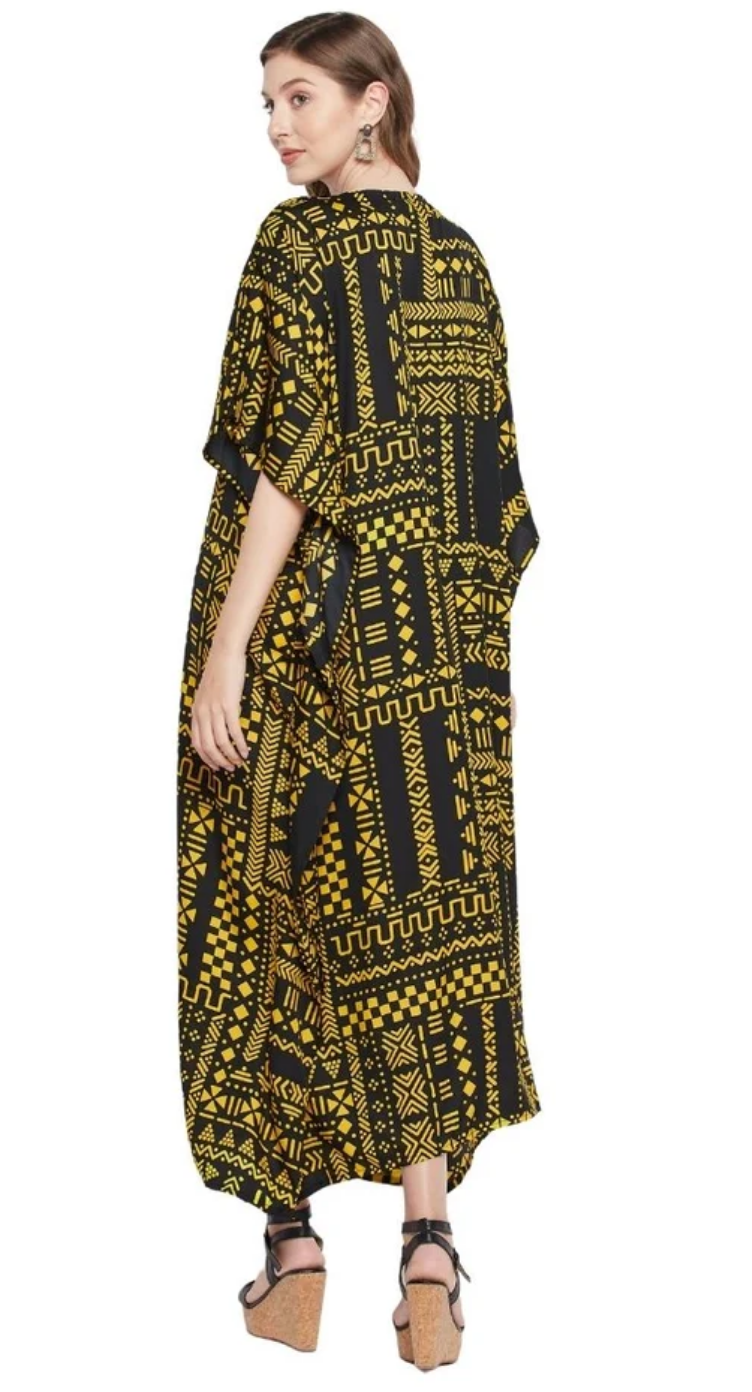 Olive Tribal Patchwork Polyester Plus Size Kaftan for Women 1X-3X | GypsieBlu