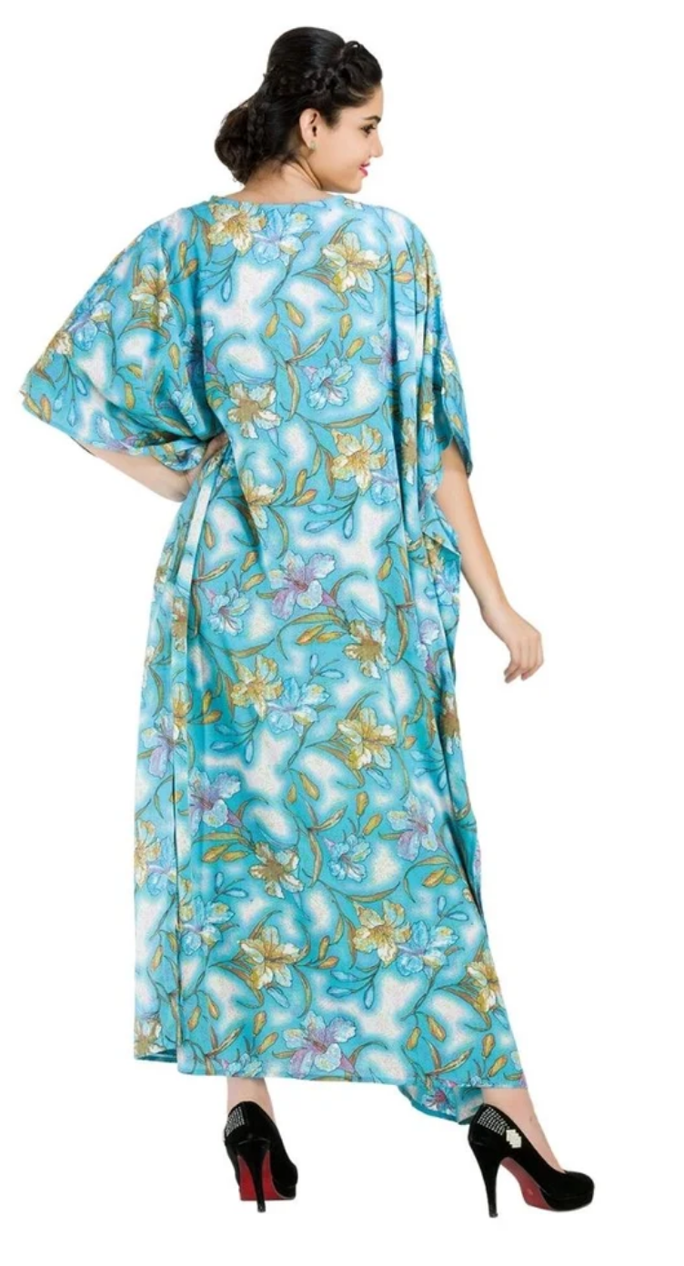Sky Floral Vine Polyester Plus Size Kaftan for Women 1X-3X | GypsieBlu