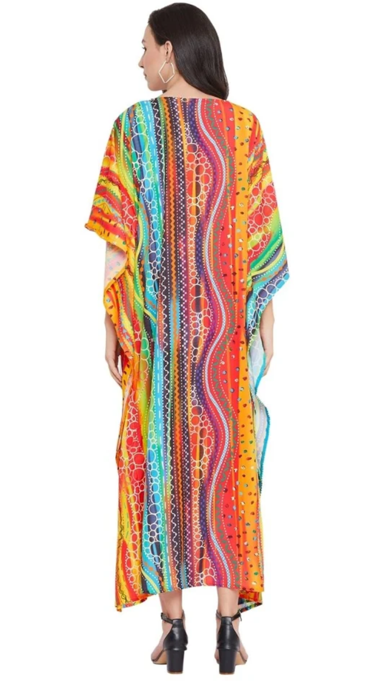 Multicolor Rainbow Wave Polyester Plus Size Kaftan for Women 1X-3X | GypsieBlu