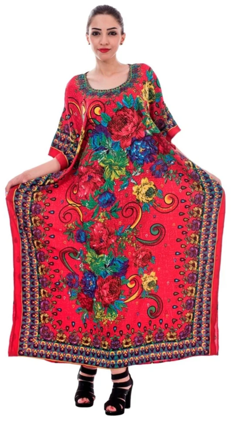 Red Rose Floral Polyester Plus Size Kaftan for Women 1X-3X | GypsieBlu