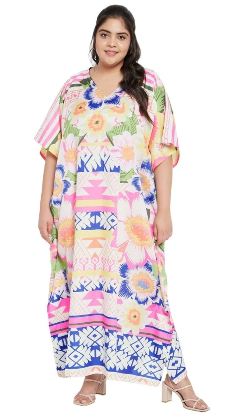 Multicolor Sunflower Aztec Polyester Plus Size Kaftan for Women 1X-3X | GypsieBlu