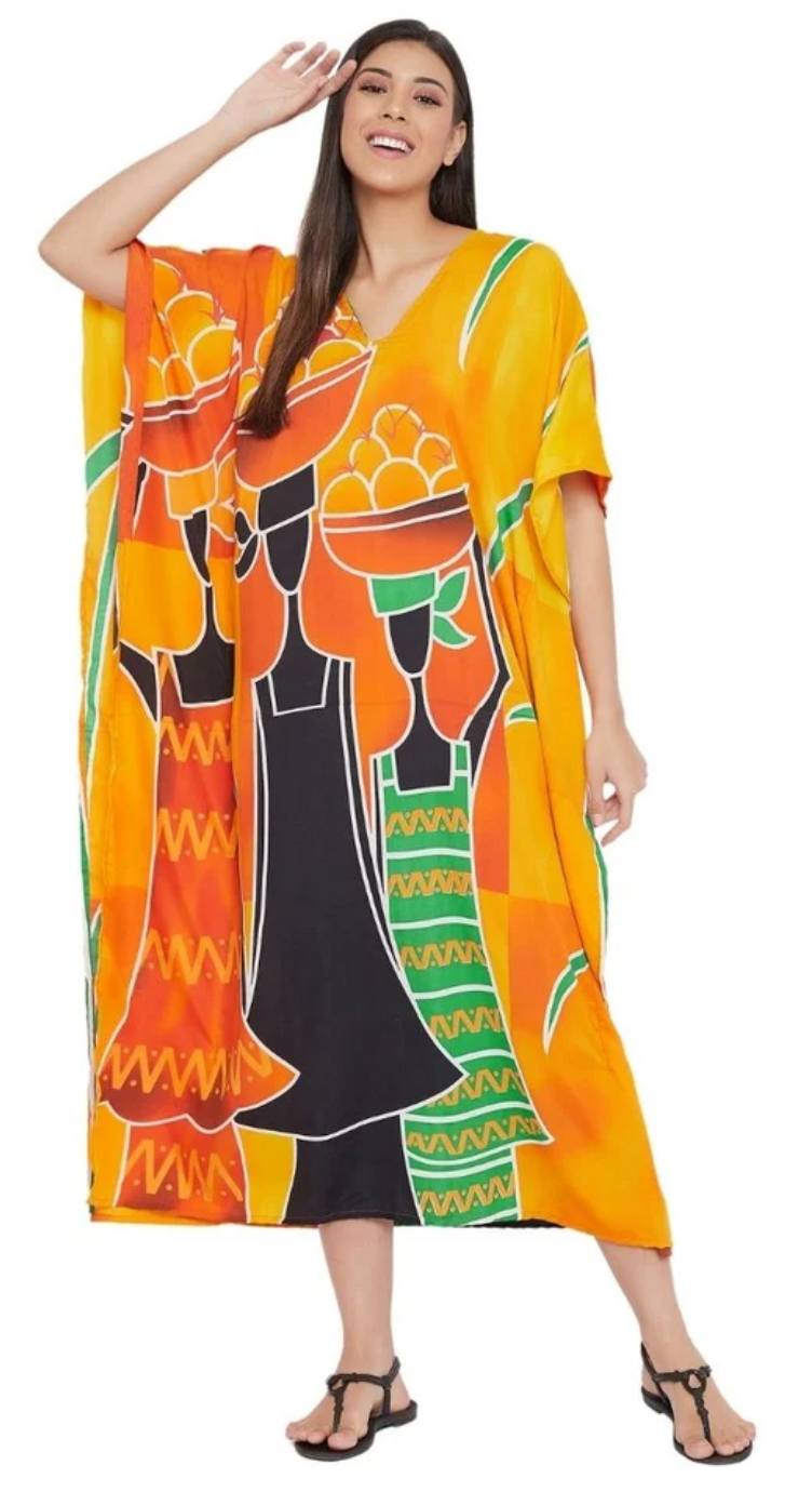 Gold African Woman Polyester Plus Size Kaftan for Women 1X-3X | GypsieBlu