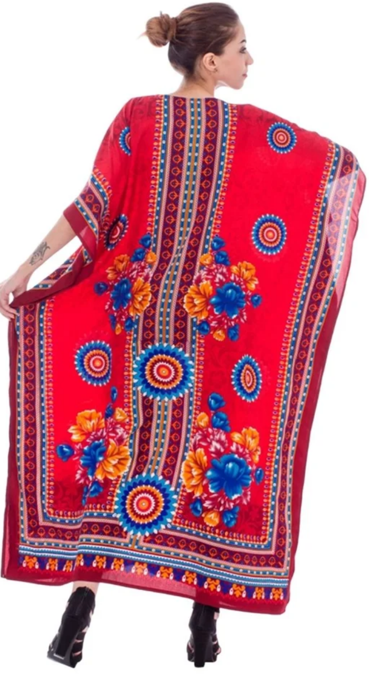 Red Rose Floral Polyester Plus Size Kaftan for Women 1X-3X | GypsieBlu