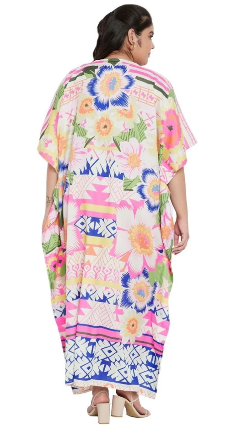 Multicolor Sunflower Aztec Polyester Plus Size Kaftan for Women 1X-3X | GypsieBlu