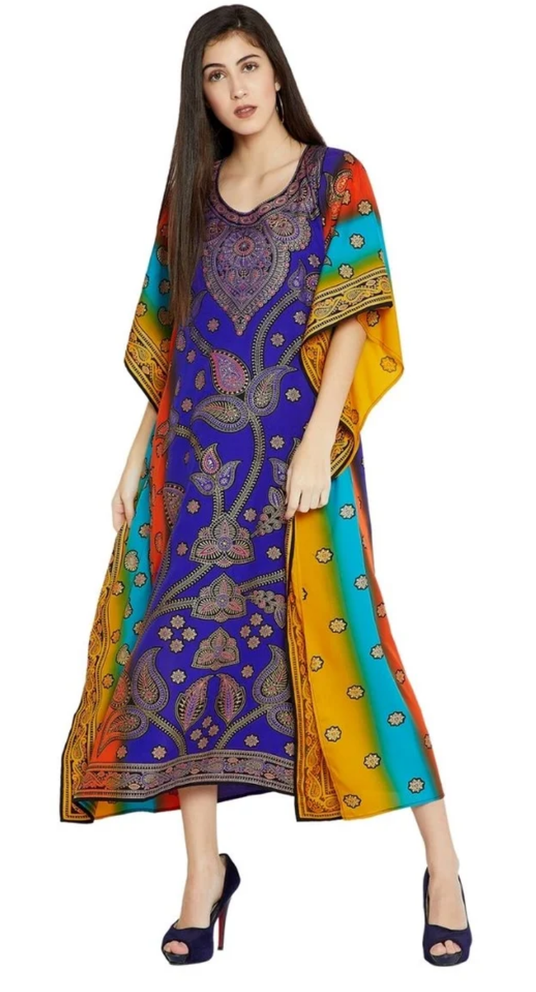 Multicolor Paisley Floral Polyester Plus Size Kaftan for Women 1X-3X | GypsieBlu
