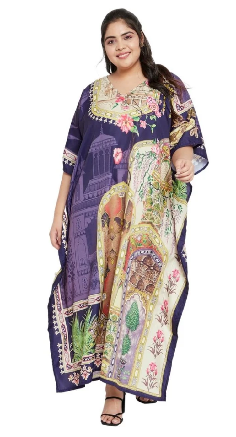 Purple Ornate Palace Polyester Plus Size Kaftan for Women 1X-3X | GypsieBlu