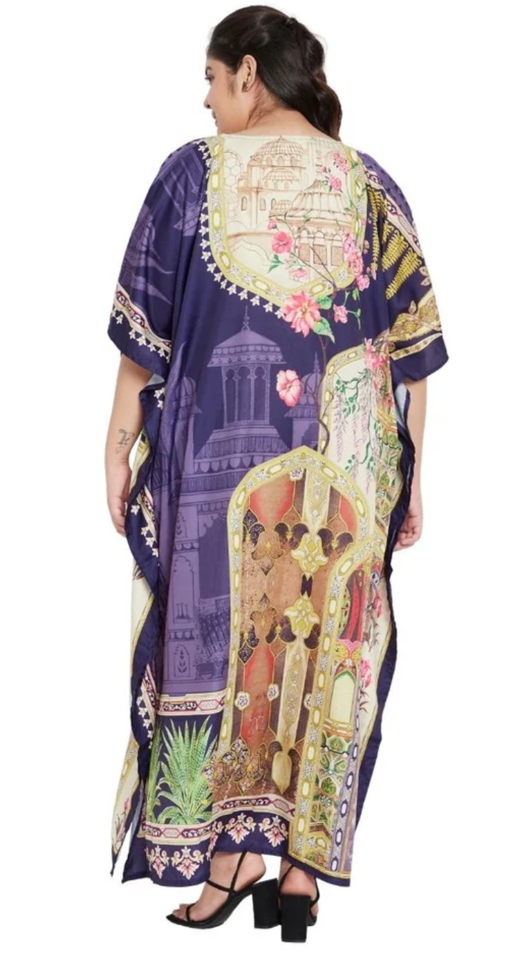 Purple Ornate Palace Polyester Plus Size Kaftan for Women 1X-3X | GypsieBlu