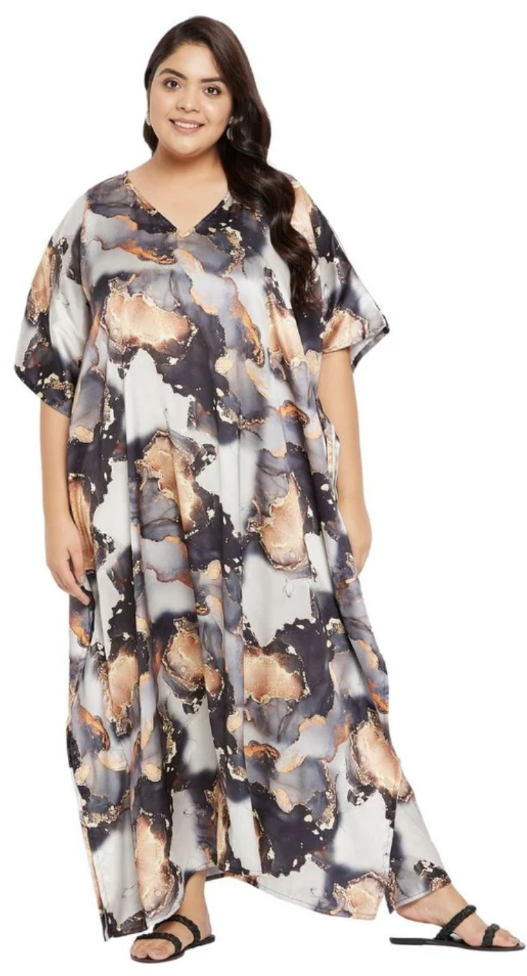 Black Marble Abstract Polyester Plus Size Kaftan for Women 1X-3X | GypsieBlu