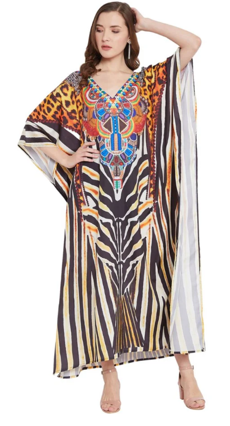 Yellow Leopard Polyester Plus Size Kaftan Dress for Women 1X-3X | GypsieBlu