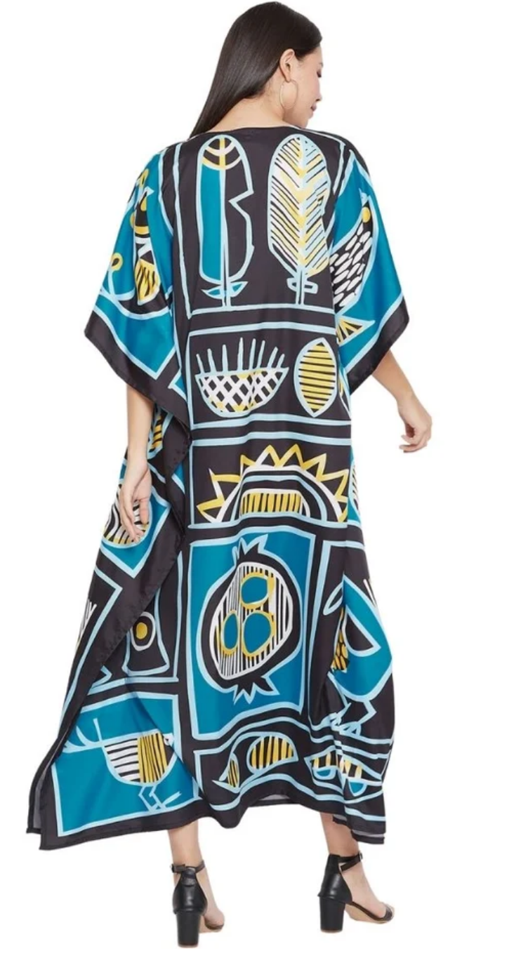 Black Abstract Tribal Art Polyester Plus Size Kaftan for Women 1X-3X | GypsieBlu
