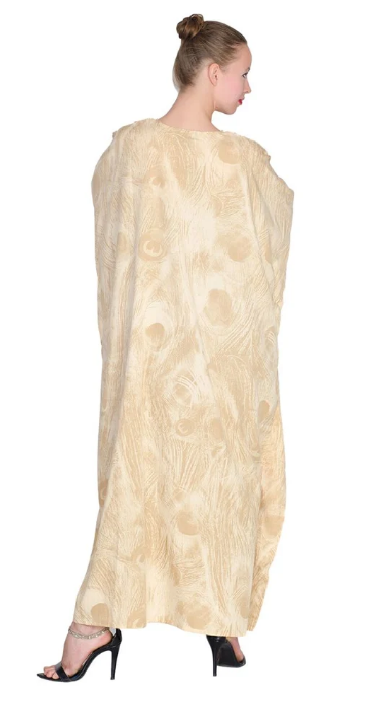 Cream Peacock Feather Polyester Plus Size Kaftan for Women 1X-3X | GypsieBlu