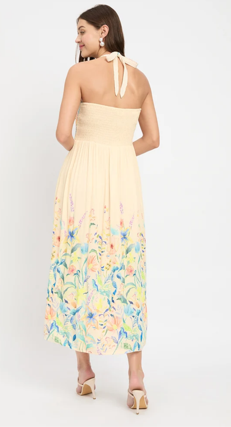 Cream Floral Rayon Midi Dress for Women S-XL | GypsieBlu