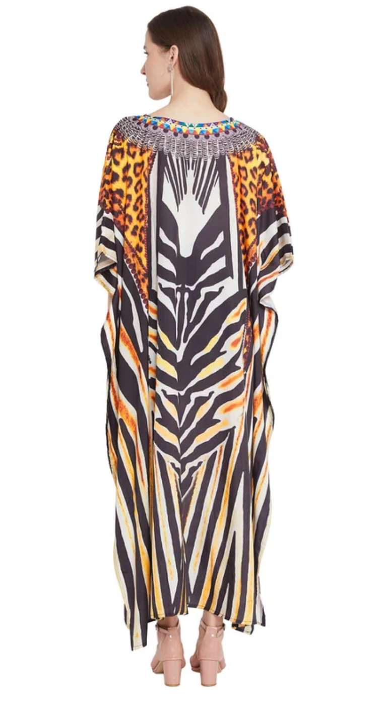 Yellow Leopard Polyester Plus Size Kaftan Dress for Women 1X-3X | GypsieBlu