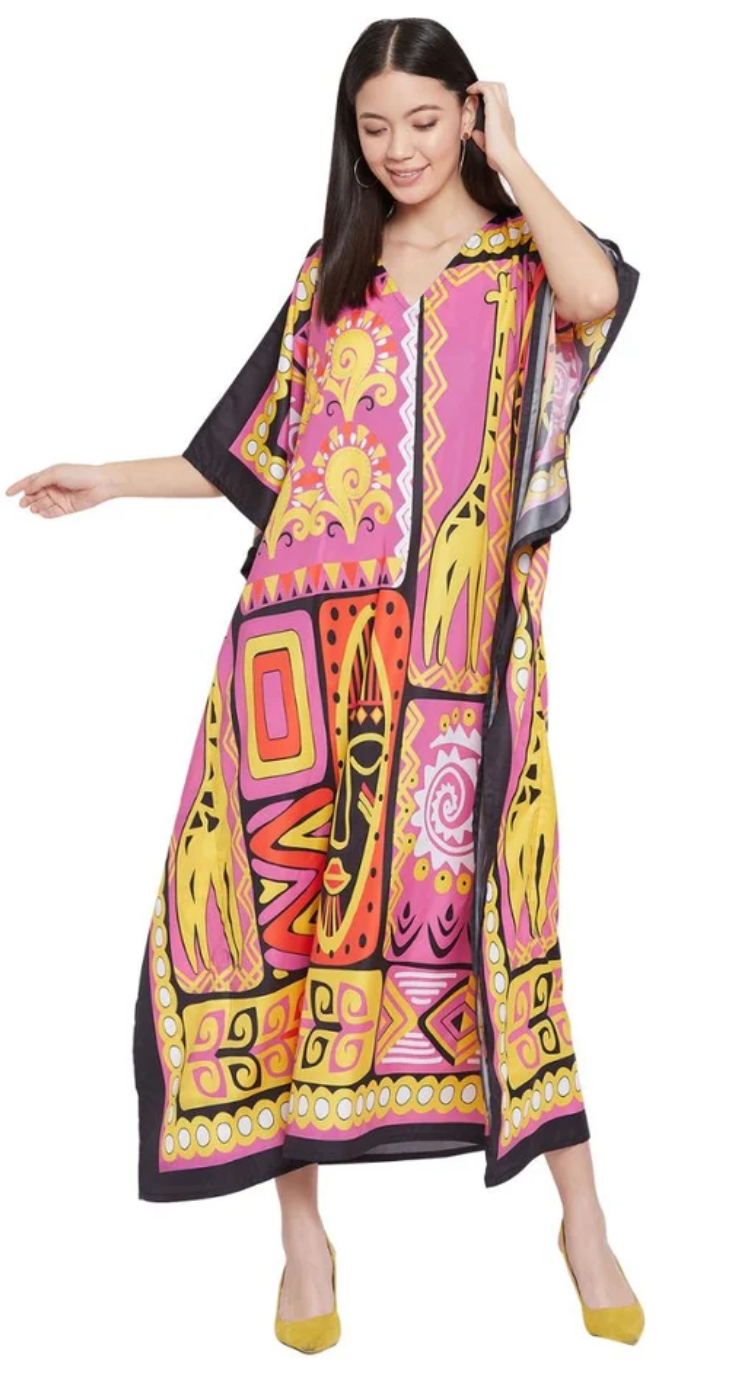 Animal Tribal Giraffe Polyester Plus Size Kaftan for Women 1X-3X | GypsieBlu