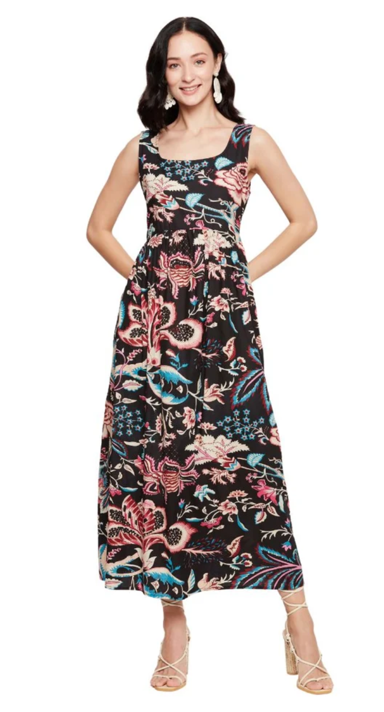 Black Floral Cotton Maxi Dress for Women S-XL | GypsieBlu