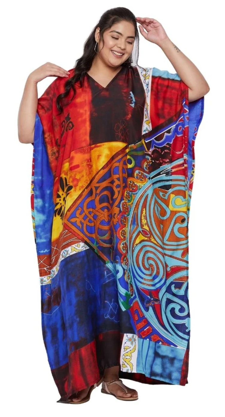 Multicolor Abstract Celtic Polyester Plus Size Kaftan for Women 1X-3X | GypsieBlu