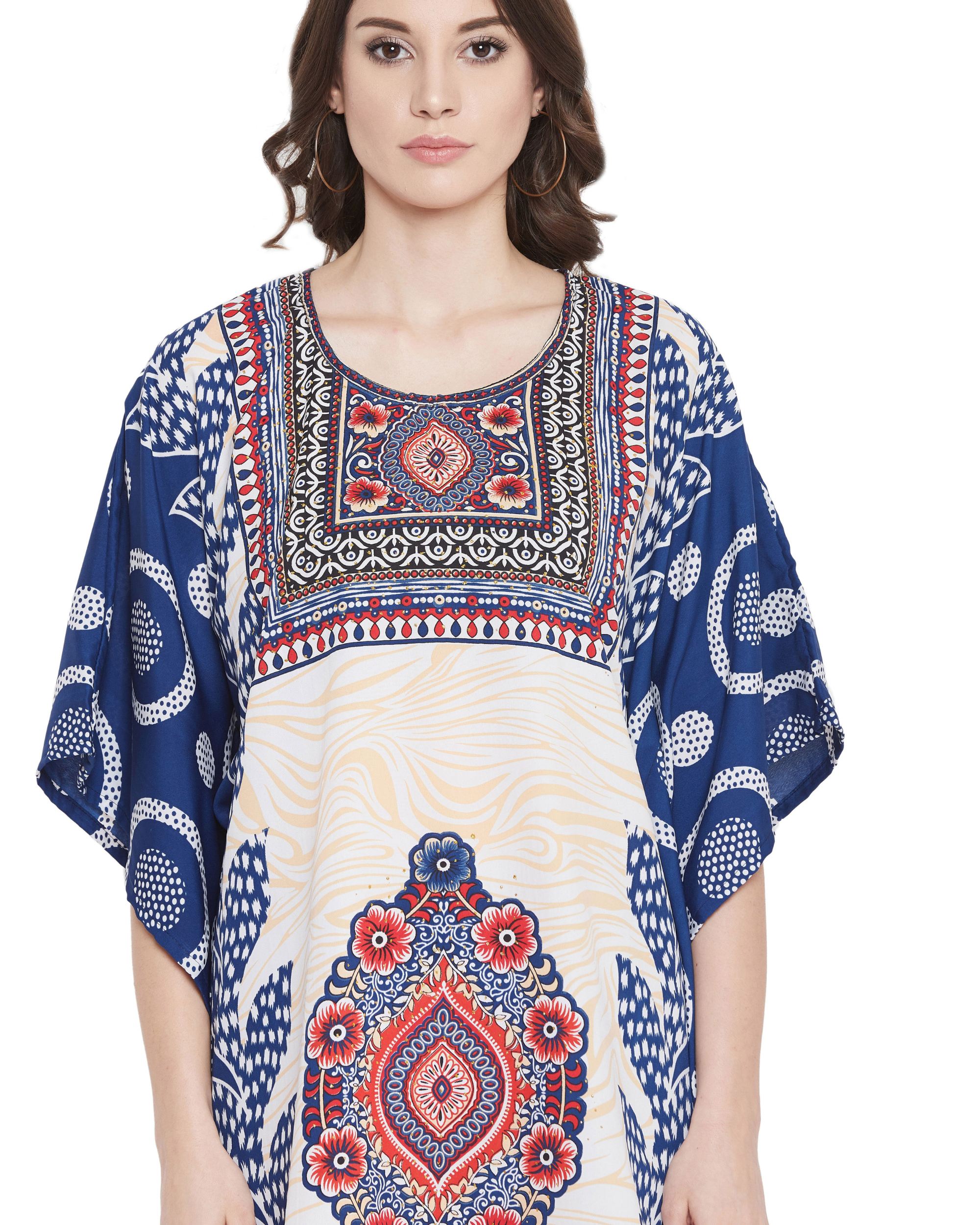 Tribal Polyester Plus Size Short Caftan for Women