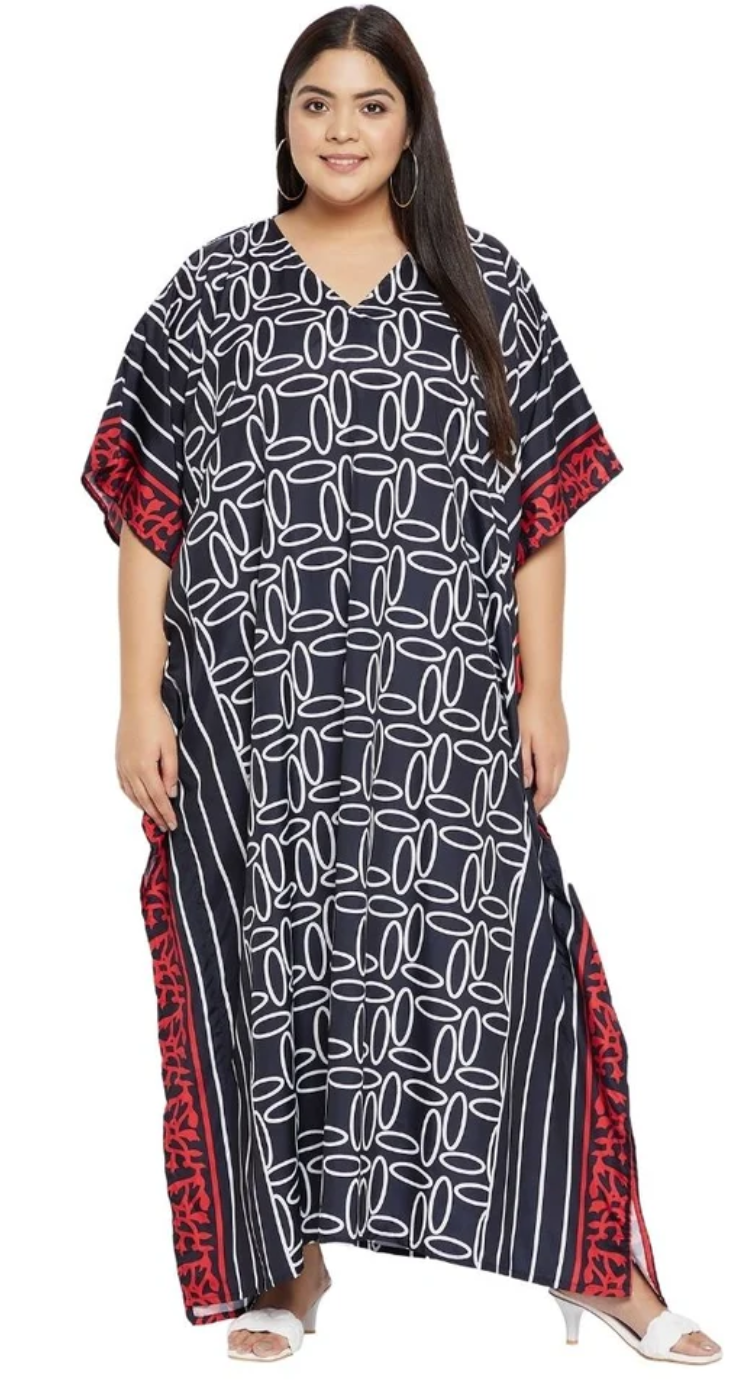 Black Geometric Link Polyester Plus Size Kaftan for Women 1X-3X | GypsieBlu