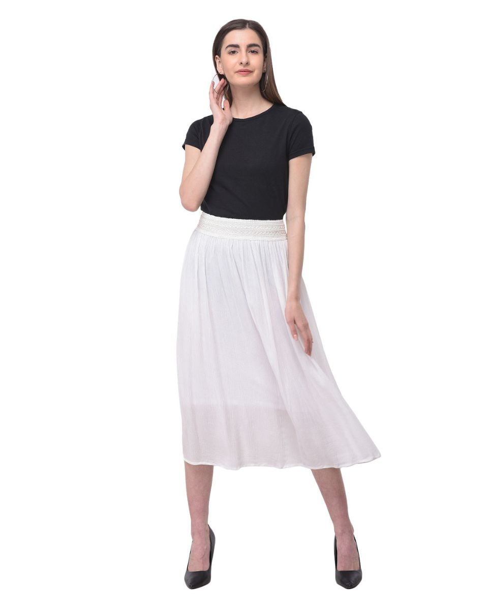 Dazzling Solid White Rayon Skirt For Women