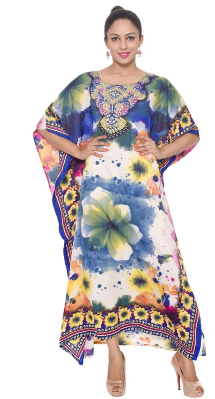 Multicolor Watercolor Floral Plus Size Kaftan for Women 1X-3X | GypsieBlu
