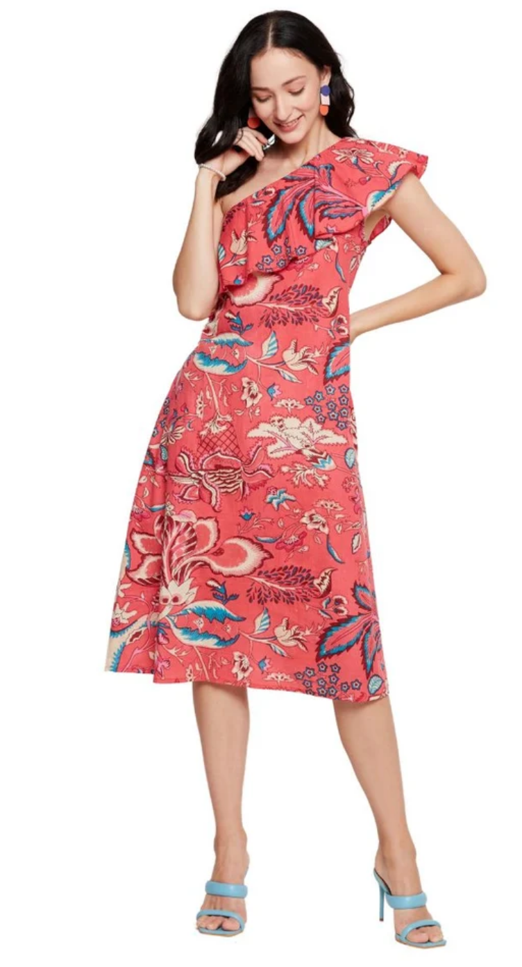 Pink Floral Cotton Midi Dress for Women S-XL Sleeveless | GypsieBlu