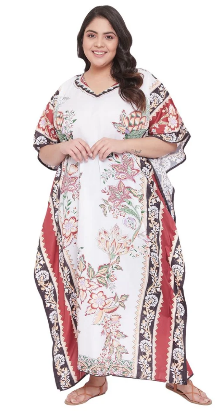 Floral Rust Polyester Plus Size Kaftan for Women 1X-3X | GypsieBlu