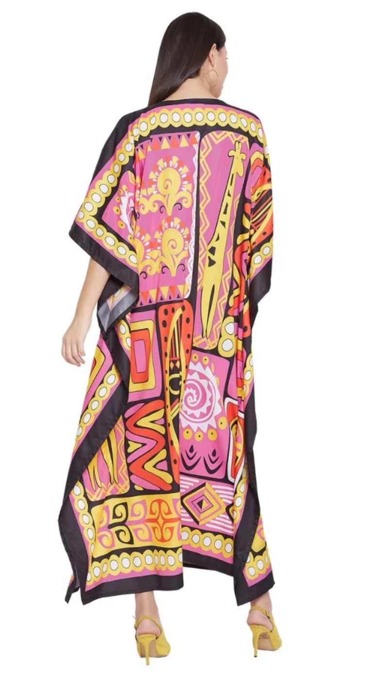 Animal Tribal Giraffe Polyester Plus Size Kaftan for Women 1X-3X | GypsieBlu