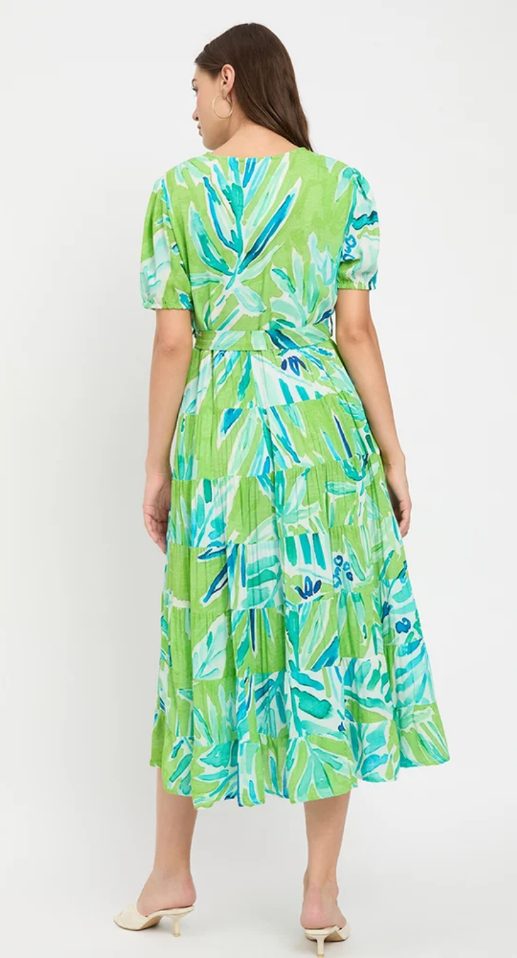 Green Leaf Rayon Midi Dress for Women S-XL | GypsieBlu