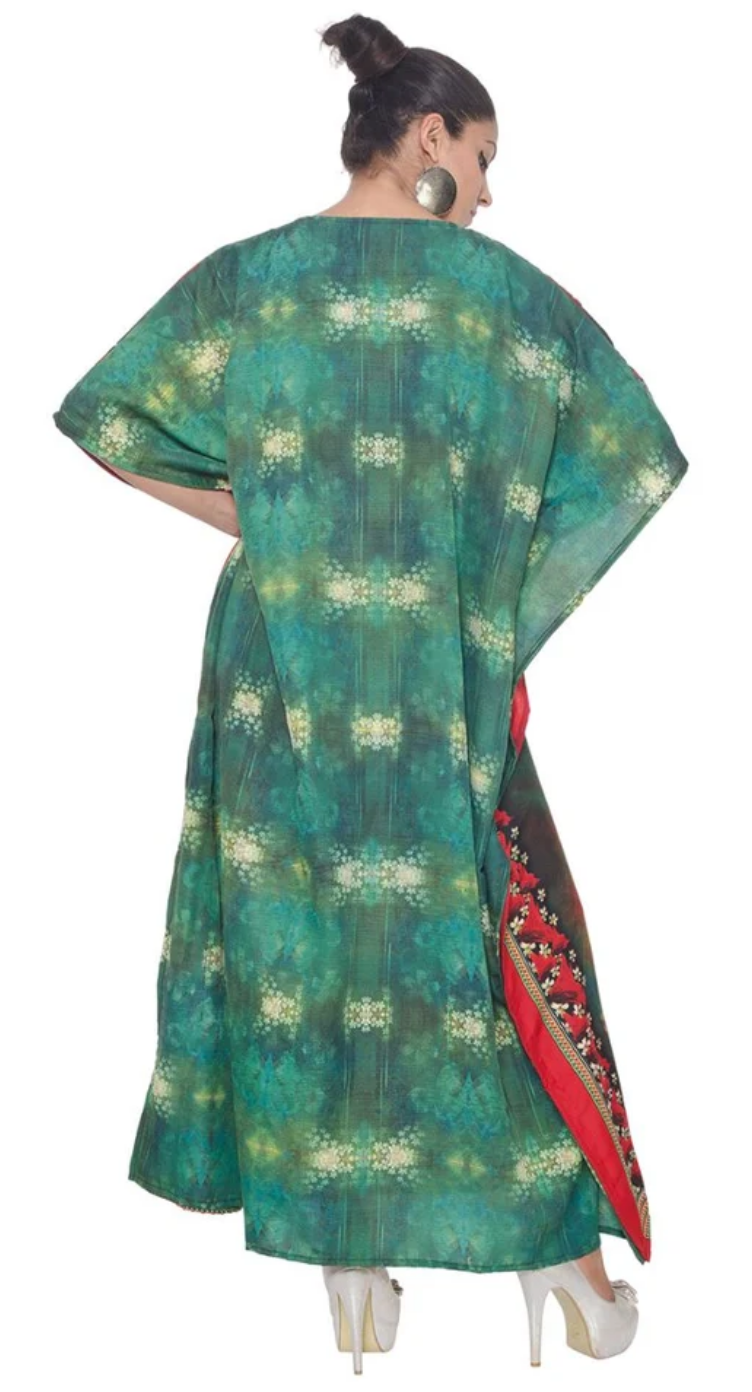 Floral Ombre Border Polyester Plus Size Kaftan for Women 1X-3X 3/4 Sleeve | GypsieBlu