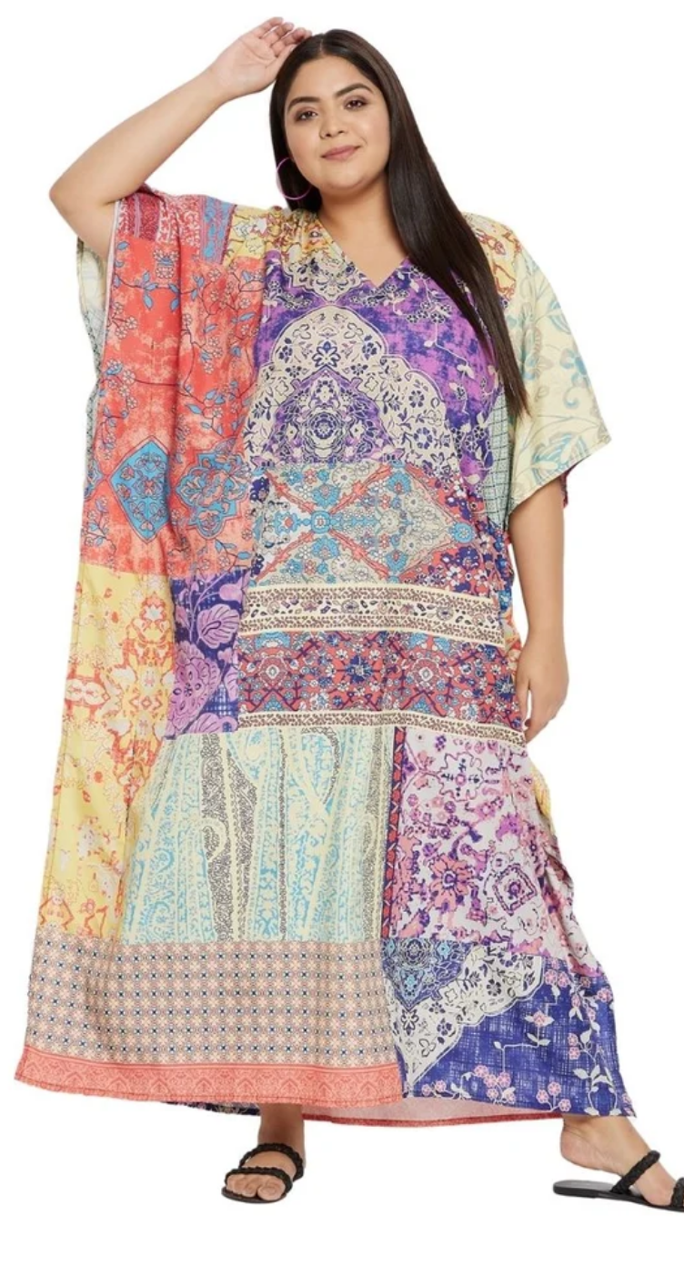 Floral Boho Patchwork Polyester Plus Size Kaftan for Women 1X-3X | GypsieBlu