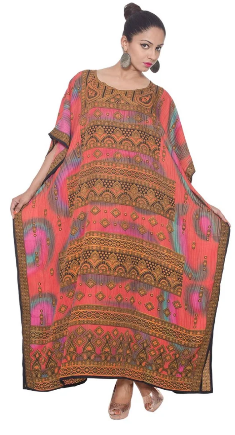 Pink Tribal Geometric Polyester Plus Size Kaftan for Women 1X-3X | GypsieBlu