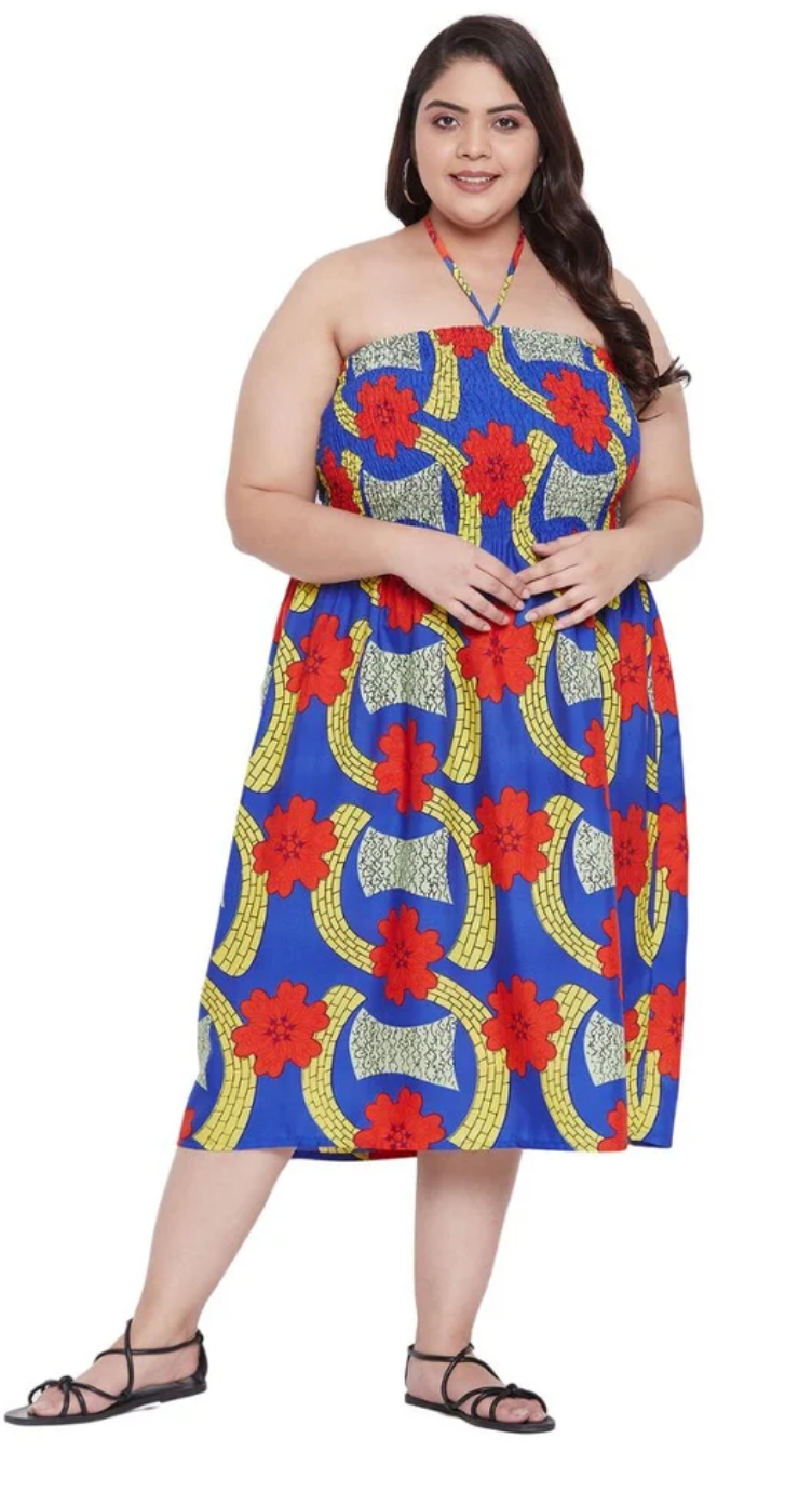 Multicolor Medallion Floral Polyester Plus Size Tube Dress for Women 1X-3X | GypsieBlu