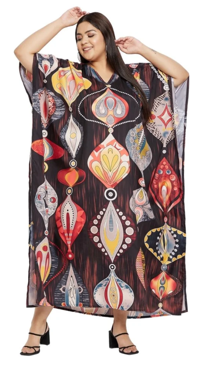 Multicolor Jeweled Ornament Polyester Plus Size Kaftan for Women 1X-3X | GypsieBlu