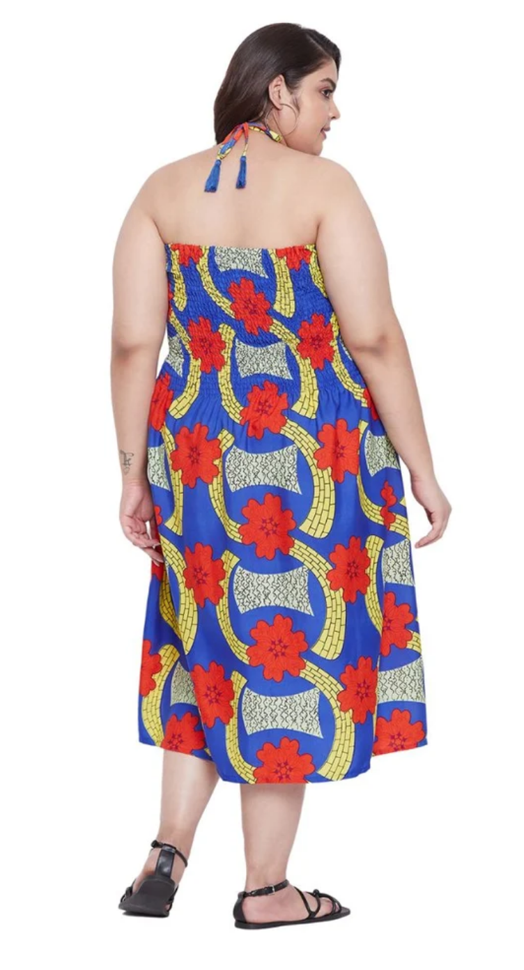 Multicolor Medallion Floral Polyester Plus Size Tube Dress for Women 1X-3X | GypsieBlu