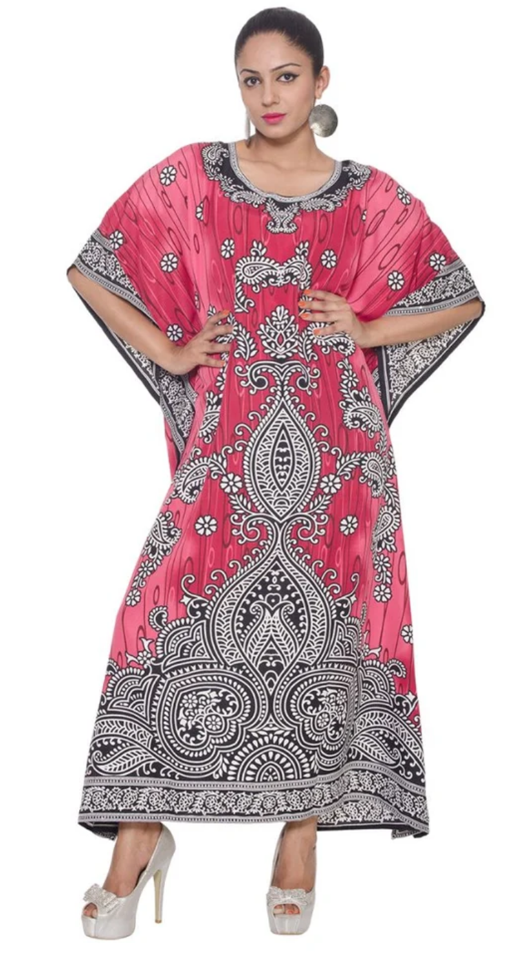 Hot Pink Paisley Damask Polyester Plus Size Kaftan for Women 1X-3X | GypsieBlu