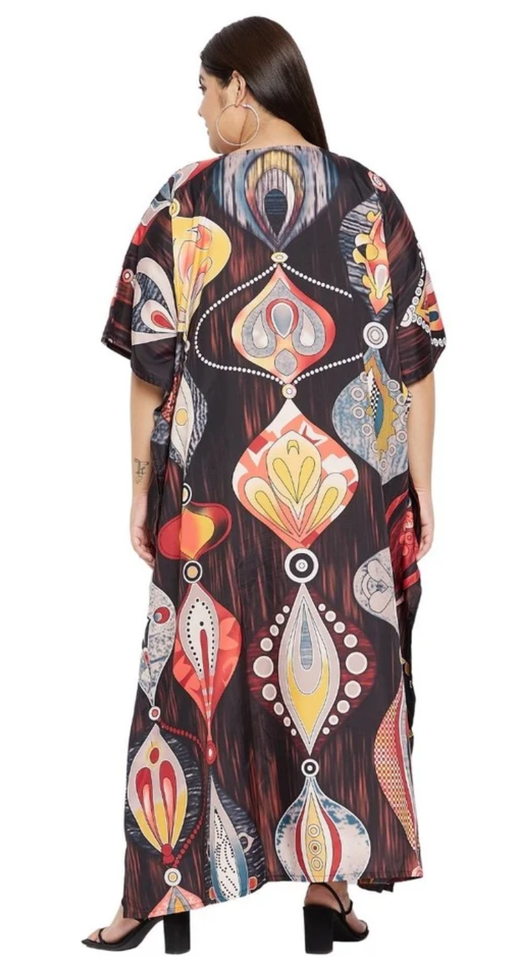Multicolor Jeweled Ornament Polyester Plus Size Kaftan for Women 1X-3X | GypsieBlu