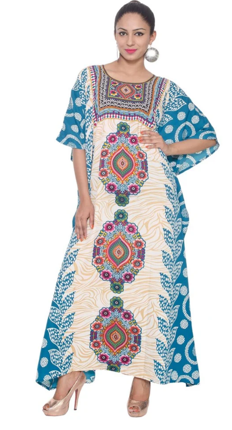 Cream Paisley Fern Polyester Plus Size Kaftan for Women 1X-3X | GypsieBlu