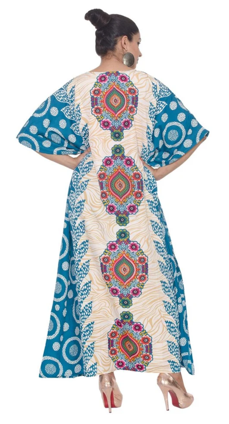 Cream Paisley Fern Polyester Plus Size Kaftan for Women 1X-3X | GypsieBlu