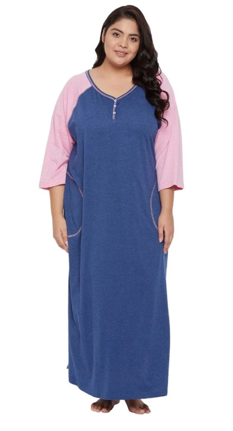 Blue Cotton Plus Size Dress for Women 1X-3X 3/4 Sleeve | GypsieBlu