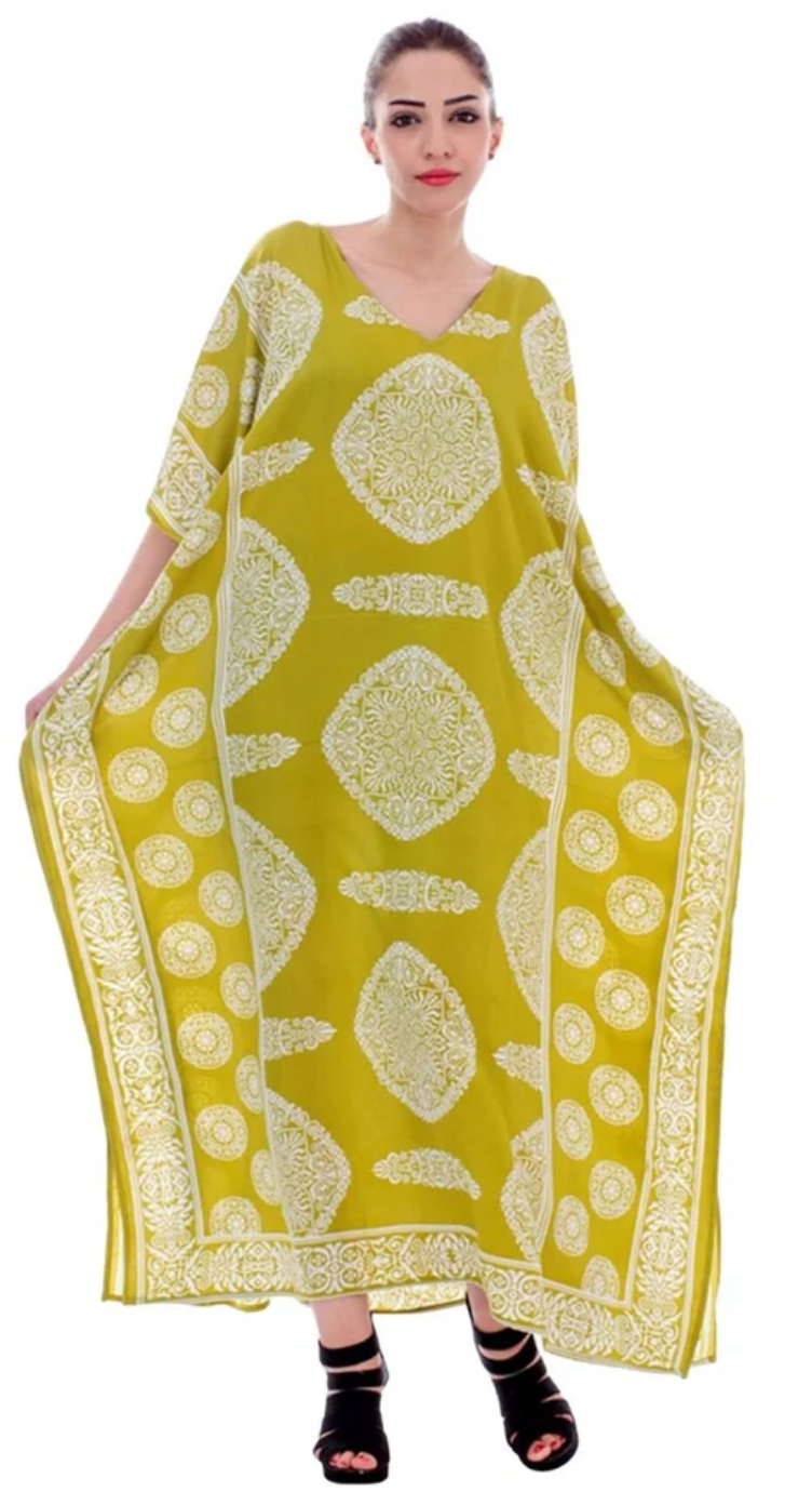 Green Medallion Circle Polyester Plus Size Kaftan for Women 1X-3X | GypsieBlu