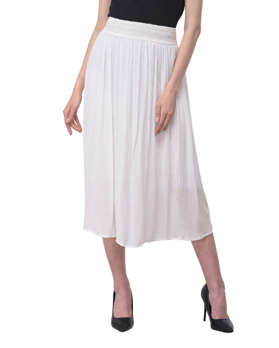 Dazzling Solid White Rayon Skirt For Women